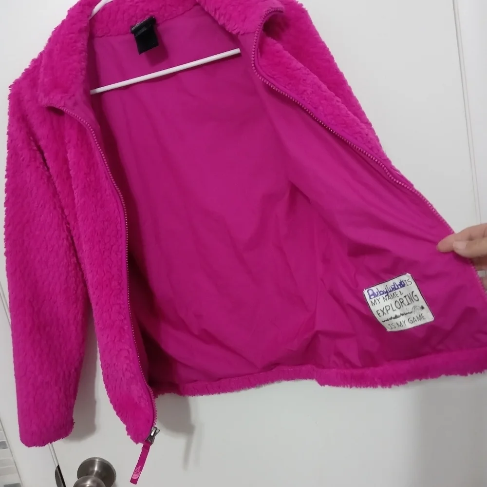 The North Face Girl's Barbie Pink Full Zip Teddy Bear Jacket w pockets 10/12